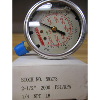 Westward 5WZ73 Liquid Gauge 0-2000 PSIKPA 14 NPT