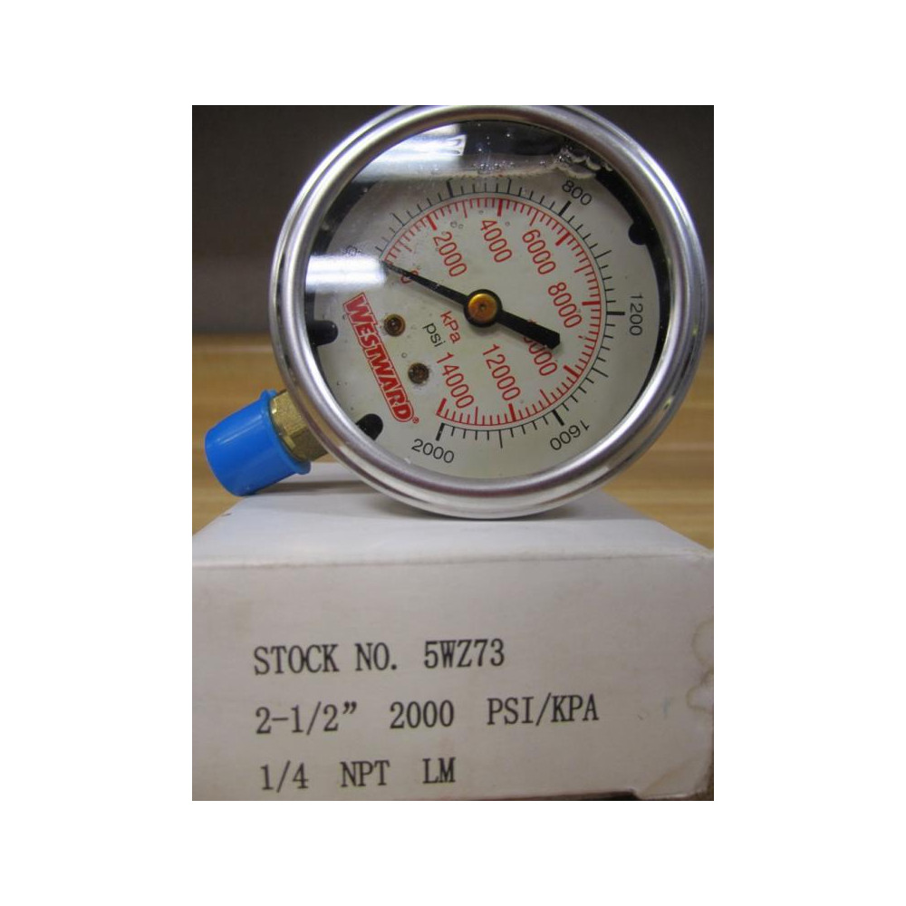 Westward 5WZ73 Liquid Gauge 0-2000 PSIKPA 14 NPT