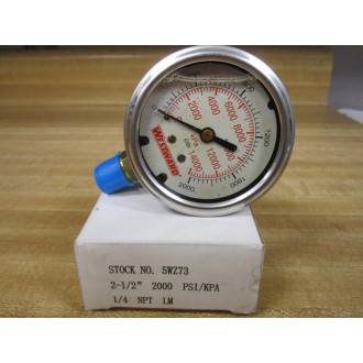 Westward 5WZ73 Liquid Gauge 0-2000 PSIKPA 14 NPT