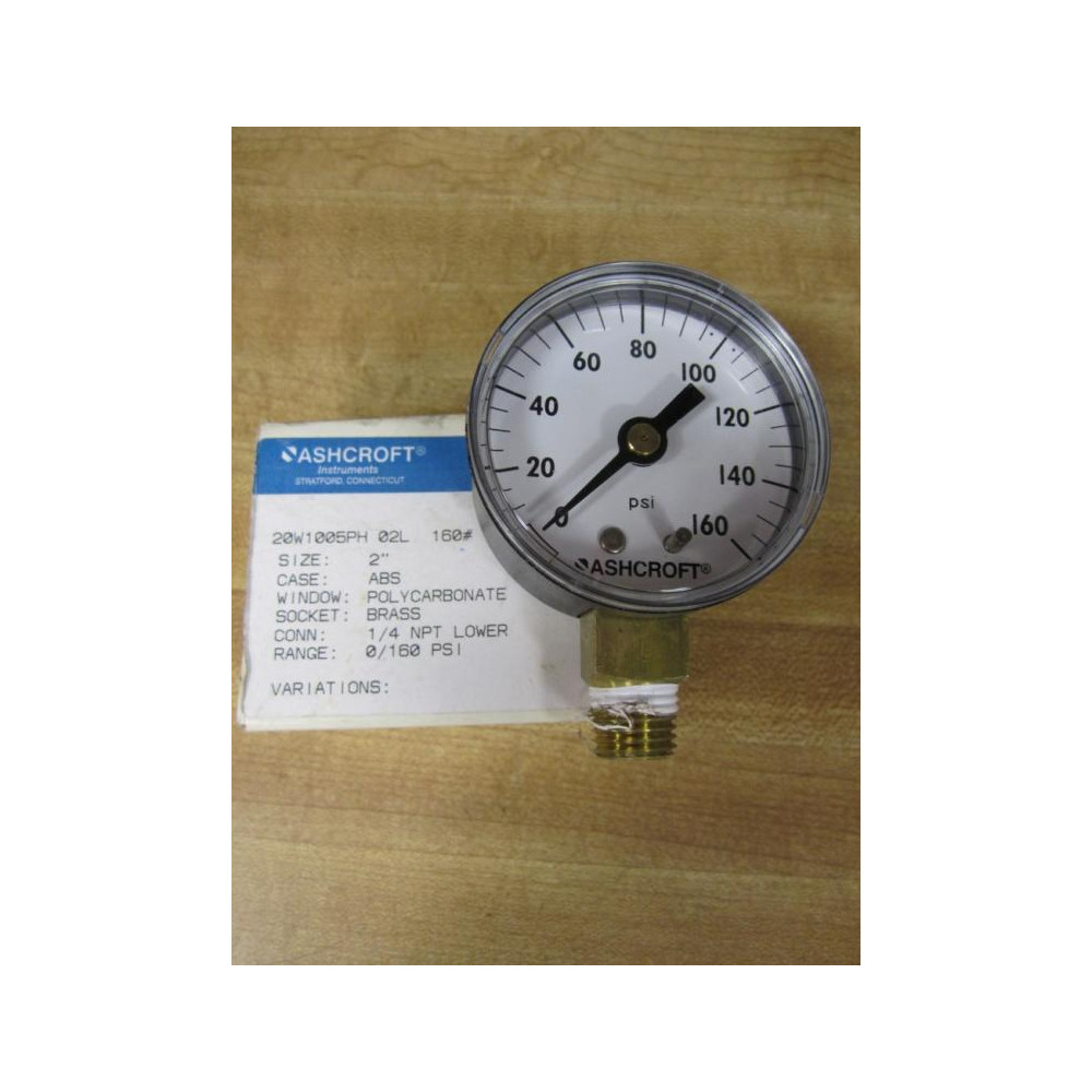 Ashcroft 20W1005PH 02L Pressure Gauge 20W1005PH 02L 0-160PSI