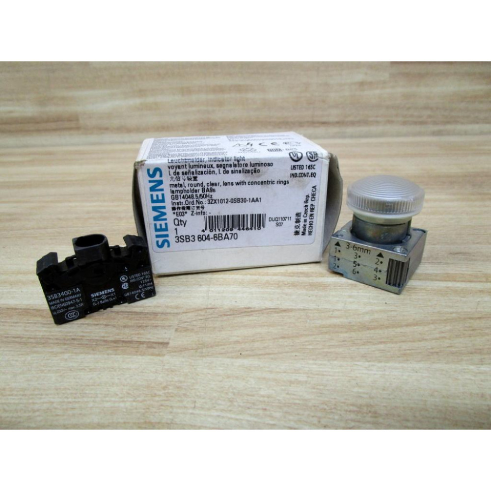 Siemens 3SB3604-6BA60 Pilot Light 3SB36046BA60