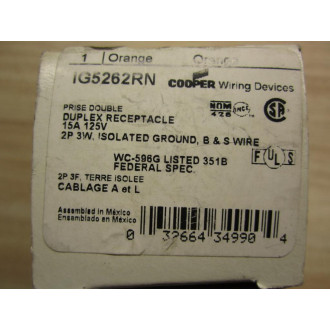Arrow Hart IG5262RN Duplex Receptacle