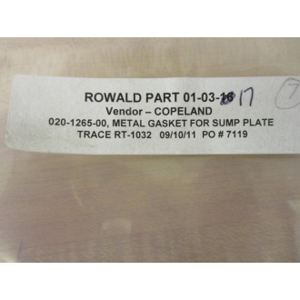Copeland 020-1265-00 Metal Gasket 020126500
