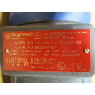 Magnatrol TA2-A1B0-140TER-A06A-290 Flow Meter - New No Box