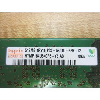 Hynix 512MB 1Rx16 PC2-5300U-555-12 Module HYMP164U64CP6-Y5 AB - Used