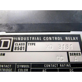 Square D 8501 X0 31S1 Contactor 8501 XO 31S1 - Used