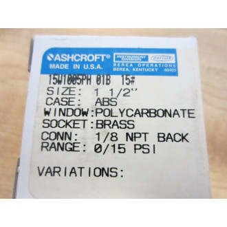 Ashcroft 15W-1005-PH-01B-15 Gauge  15W1005H01B15 (Pack of 2)
