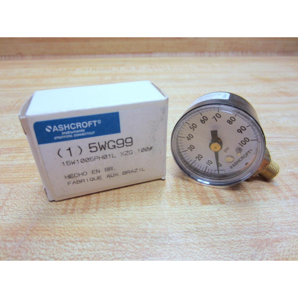 Ashcroft 15W1005PH01L XZG 100 Gauge 0-100 PSI 18" Brass 5WG99