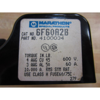 Marathon 6F60A2B Fuse Block 4100034 Missing One Lug Screw - New No Box