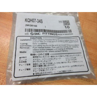 SMC KQH07-34S One Touch Fitting NKQB16B (Pack of 10)