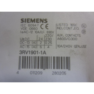Siemens 3RV1901-1A Auxiliary Contact 3RV19011A 1 WChip (Pack of 3) - Used