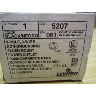 Leviton 5207 Flush Mount Power 30A 125250V 3 Pole SAN 061 (Pack of 3)