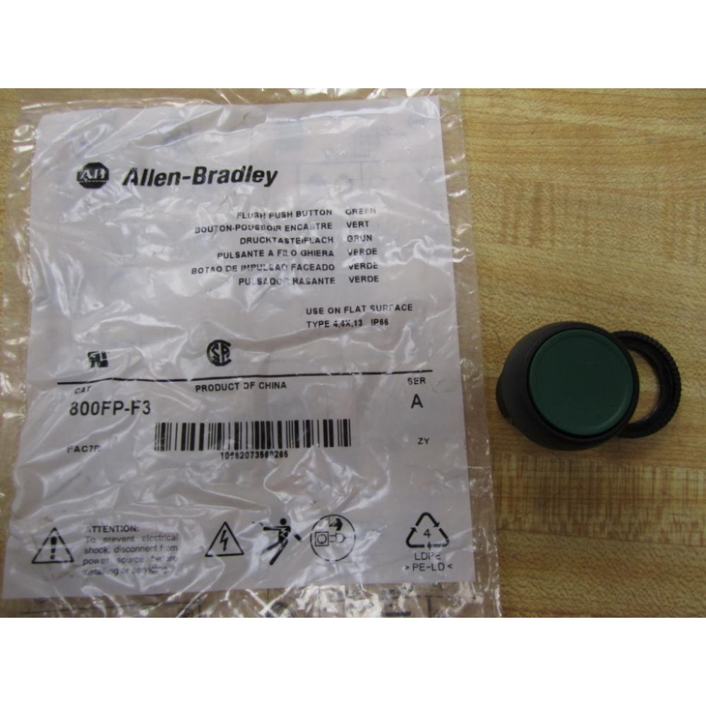 Allen Bradley 800FP-F3 Green Flush Button 800FPF3