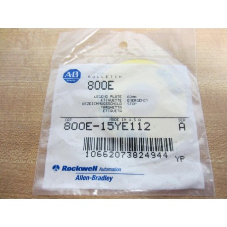 Allen Bradley 800E-15YE112 800E15YE112 Legend Plate 60MM Ser A