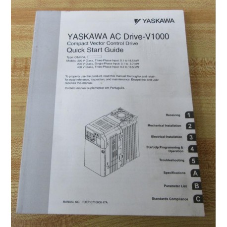 Yaskawa TEOP C710606 47A AC Drive-V1000 Manual - New No Box