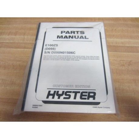 Hyster E100ZS Parts Manual (D098) 2005 Customer Edition Hy-E100ZS