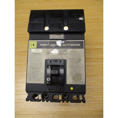Square D FA-36020 Thermal-Magnetic Circuit Breaker FA36020 WO Bracket - Used