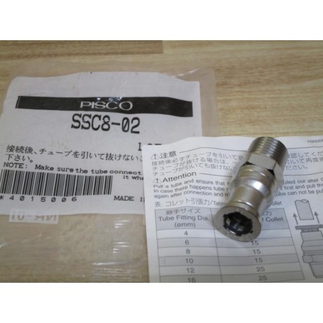 Pisco SSC8-02 Straight Pneumatic Fitting (Pack of 2)