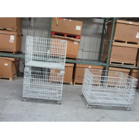 48" x 40" x 30-12" White Wire Folding Container Bin Gaylord (Pack of 3) - Used