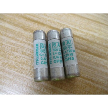 Italweber 1422006 6A Fuse CH10 (Pack of 3) - New No Box