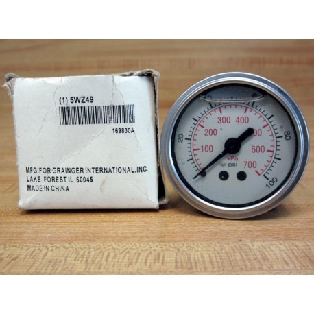 Grainger 5WZ49 2" Liquid Filled Pressure Gauge