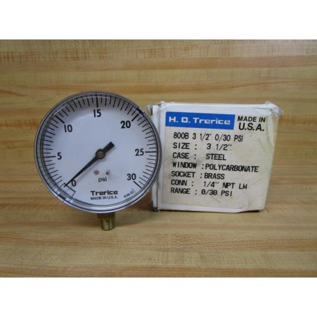 H.O. Trerice 800B 3 12" 030 PSI Pressure Gauge 7531075