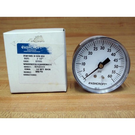 Ashcroft 20W1005 H 02B 60 2.5" Pressure Gauge