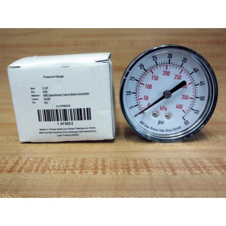 Grainger 4FME4 2.5" Pressure Gauge 4FME4A