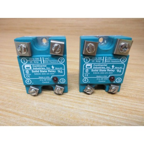 Continental Industries SSDA-330-25-000 Solid State Relay SSDA33025000 (Pack of 2) - Used