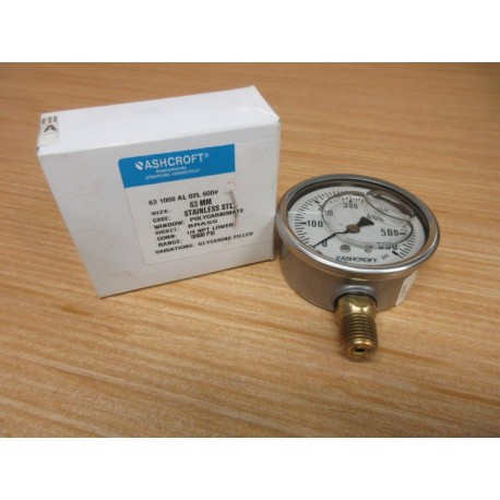 Ashcroft 63 1008 AL 02L 600 Pressure Gauge 631008AL02L600