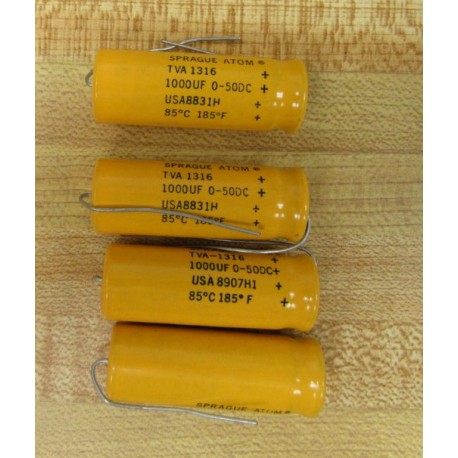 Sprague TVA-1316 Capacitor TVA1316 1000UF 0-50DC (Pack of 4) - New No Box