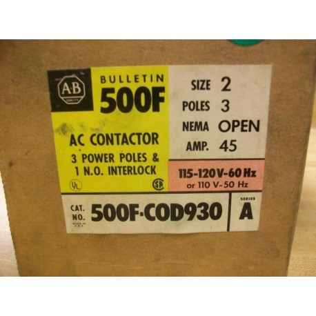Allen Bradley 500F-COD-930 Contactor 500F-C0D-930 Series A