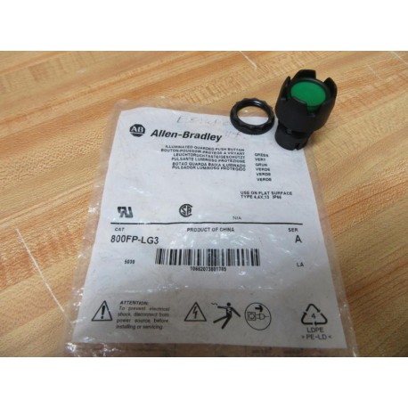 Allen Bradley 800FP-LG3 Green Guarded Button 800FPLG3