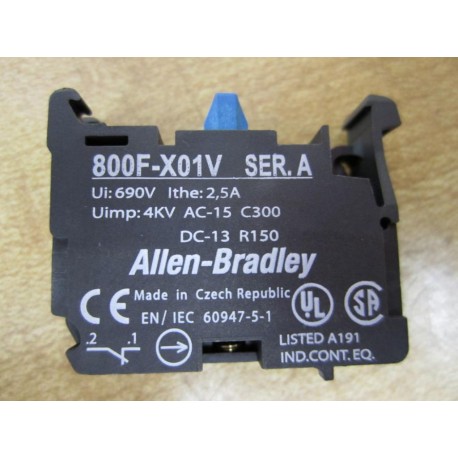 Allen Bradley 800F-X01V Contact Block 800F-XO1V - New No Box