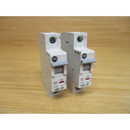 Allen Bradley 1492-SP1C200 20A Circuit Breaker 1492SP1C200 (Pack of 2) - Used