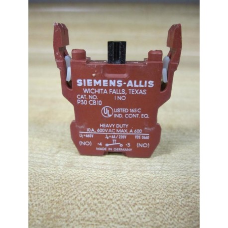 Siemens-Allis P30CB10 Contact For Pushbutton 1NO - Used