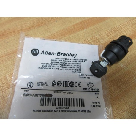 Allen Bradley 800FP-KM2103R 2-Pos Keyed Selector Switch 800FPKM2103R