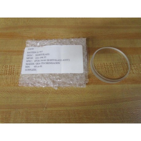 GEA Tuchenhagen 221-106.35 Sightglass 22110635 2-58" Dia 12"Thick