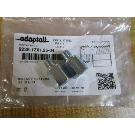 Adaptall 9235-12X1.25-04 Straight Adapter 923512X12504 (Pack of 2)