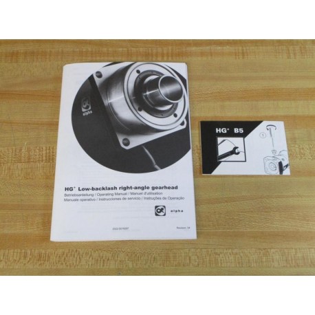 Alpha 2022-D016297 Right-Angle Gearhead HG Operating Manual - New No Box