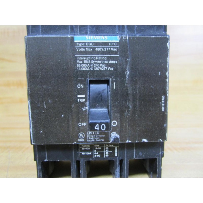 Siemens BQD340 40A Circuit Breaker - New No Box - Mara Industrial