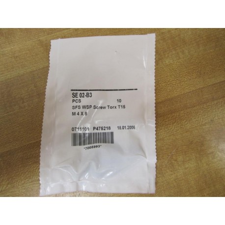 SE02-B3 T15 Torx Screws M 4X8 SE02B3 SFS WSP (Pack of 10)