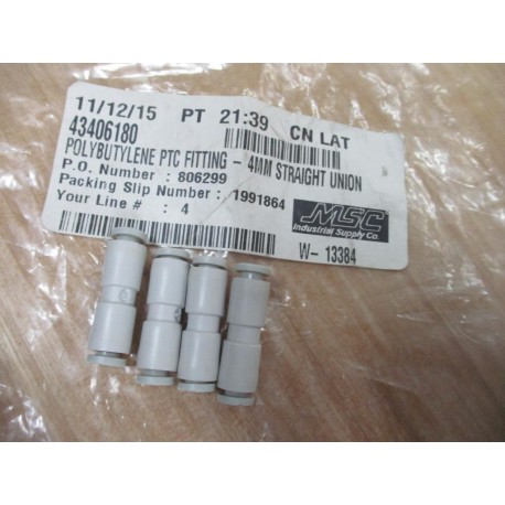 MSC 43406180 Straight Union 4mm (Pack of 4)