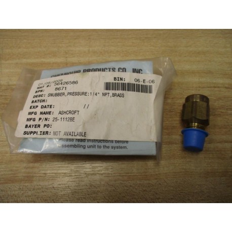 Ashcroft 25-1112BE Chemiquip Water Pressure Snubber 25BE