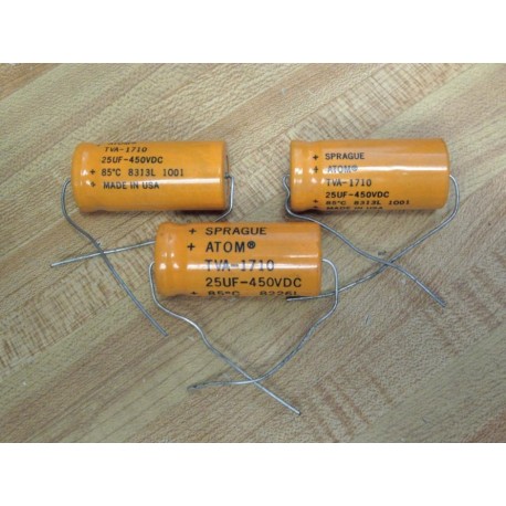 Sprague TVA-1710 Atom Capacitor TVA1710 25 UF 450 VDC (Pack of 3) - New No Box