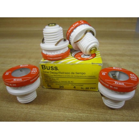 Buss SL-20 Bussmann Plug Fuse Cross Ref 6F463 (Pack of 4)