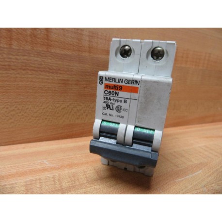 Merlin Gerin 17436 Square D Breaker 15A Schneider MG17436 WO Din Rail - Used