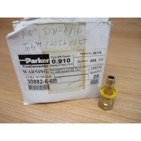 Parker 30882-6-6B 38 x 58 Push On Hydraulic Hose Fitting 3088266B (Pack of 25)