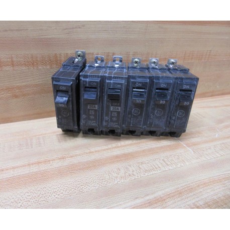 GE General Electric THQB120 Circuit Breaker 1 Pole 20Amp (Pack of 6) - Used