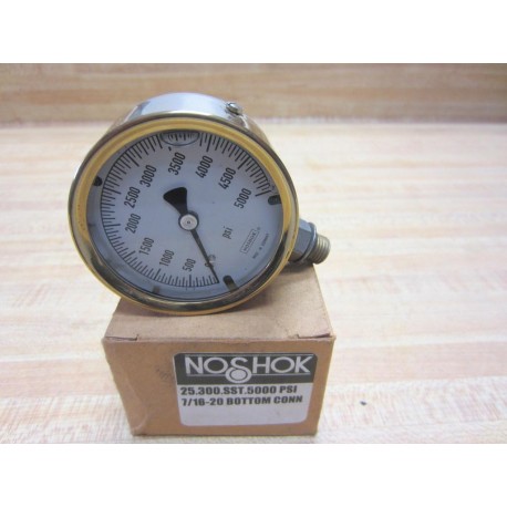 Noshok 25.300.SST.5000 Pressure Gauge 5000PSI Liquid Filled 716" Brass